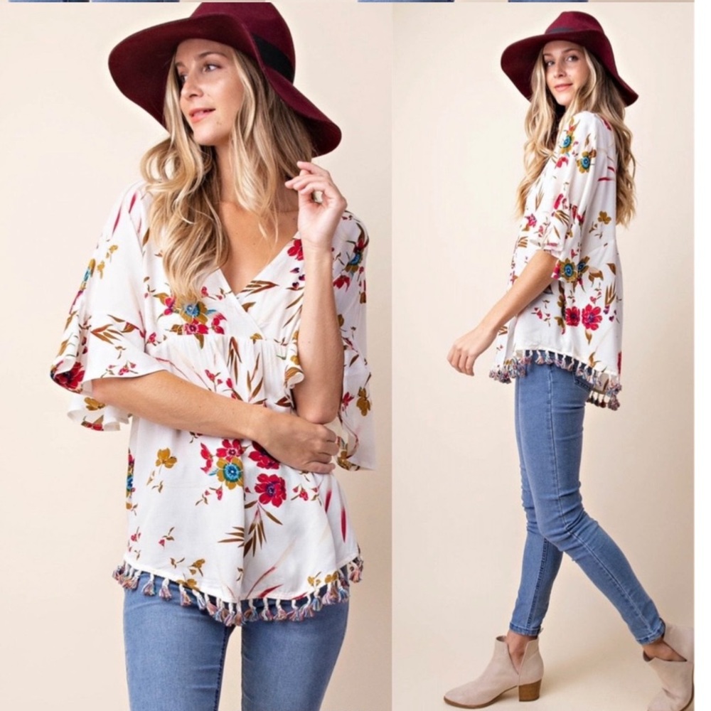 💃Boho Gypsy Floral Print Top Blouse - Picture 2 of 4